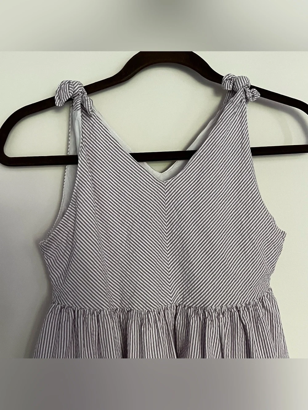 Hope and Henry Striped Tie-Shoulder Kids Dress Lavender White Organic‎ Cotton 10